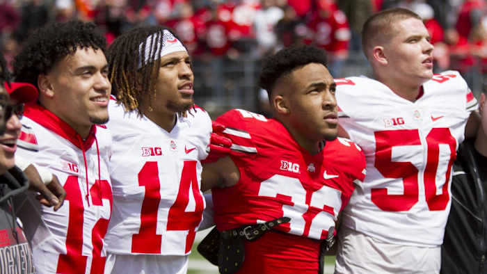 79. Lathan Ransom, Ronnie Hickman, TreVeyon Henderson and Jackson Kuwatch